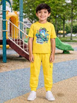 Palgrave - Yellow Printed Half Sleeves Mid Waist T- Shirt & Jogger