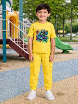 Palgrave - Yellow Printed Half Sleeves Mid Waist T- Shirt & Jogger