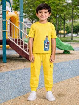 Palgrave - Yellow Printed Half Sleeves Mid Waist T- Shirt & Jogger