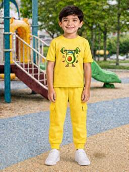Palgrave - Yellow Printed Half Sleeves Mid Waist T- Shirt & Jogger