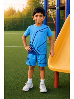 TRAINIKS - Blue Printed Half Sleeves Mid Waist T-Shirt & Shorts