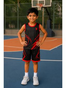 TRAINIKS - Black Printed Sleeveless Mid Waist T-Shirt & Shorts