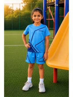 TRAINIKS - Blue Printed Half Sleeves Mid Waist T-Shirt & Shorts
