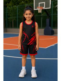 TRAINIKS - Black Printed Sleeveless Mid Waist T-Shirt & Shorts