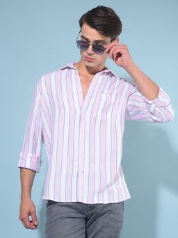 CRIMSOUNE CLUB - Men Pink Vertical Striped Shirt