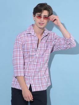 CRIMSOUNE CLUB - Men Pink Tartan Check Cotton Shirt
