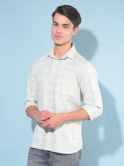 CRIMSOUNE CLUB - Men Green Tartan Check Cotton Shirt