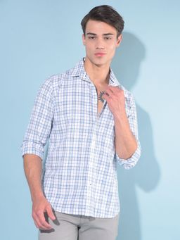 CRIMSOUNE CLUB - Men Blue Tartan Check Cotton Shirt