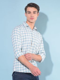 CRIMSOUNE CLUB - Men Green Tartan Check Linen Shirt