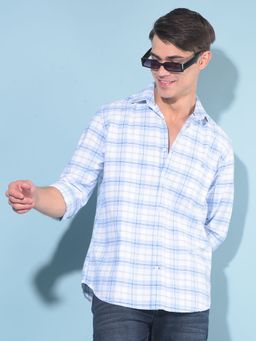 CRIMSOUNE CLUB - Men Blue Tartan Check Cotton Shirt