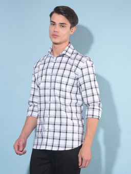 CRIMSOUNE CLUB - Men White Tartan Check Cotton Shirt