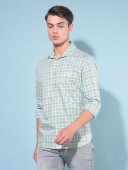 CRIMSOUNE CLUB - Men Green Tartan Check Cotton Shirt