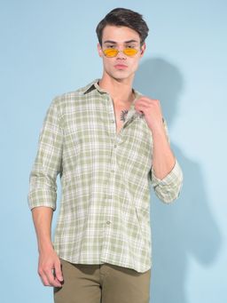 CRIMSOUNE CLUB - Men Green Tartan Check Cotton Shirt