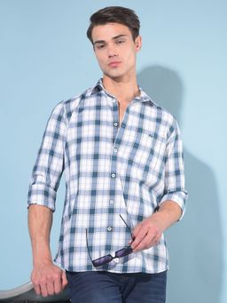 CRIMSOUNE CLUB - Men Blue Tartan Check Cotton Shirt
