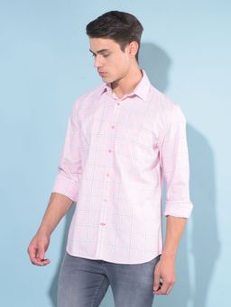 CRIMSOUNE CLUB - Men Pink Tartan Check Cotton Shirt