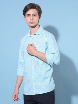 CRIMSOUNE CLUB - Men Blue Tartan Check Cotton Shirt