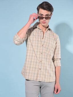 CRIMSOUNE CLUB - Men Brown Tartan Check Cotton Shirt