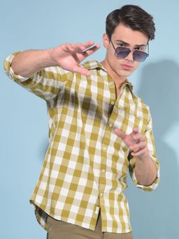 CRIMSOUNE CLUB - Men Olive Tartan Check Cotton Shirt