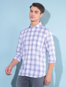 CRIMSOUNE CLUB - Men Purple Tartan Check Linen Shirt