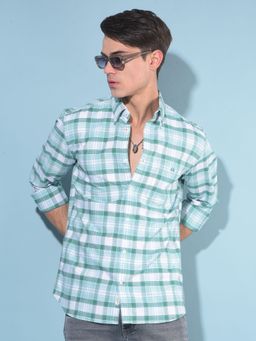 CRIMSOUNE CLUB - Men Green Tartan Check Cotton Shirt