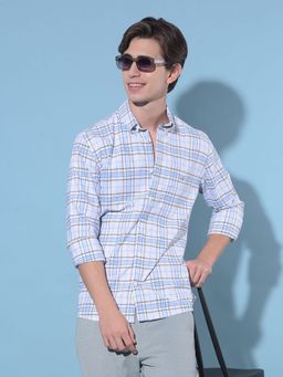 CRIMSOUNE CLUB - Men White Tartan Check Cotton Shirt