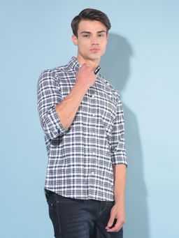 CRIMSOUNE CLUB - Men Blue Tartan Check Cotton Shirt