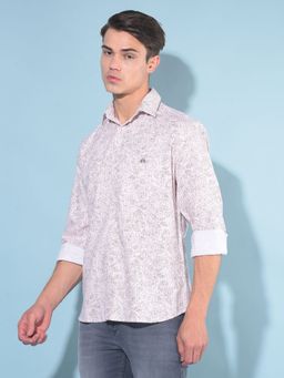 CRIMSOUNE CLUB - Men Peach Floral Print Cotton Shirt