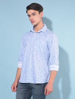 CRIMSOUNE CLUB - Men Blue Printed Cotton Shirt