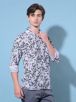 CRIMSOUNE CLUB - Men Grey Floral Print Linen Shirt