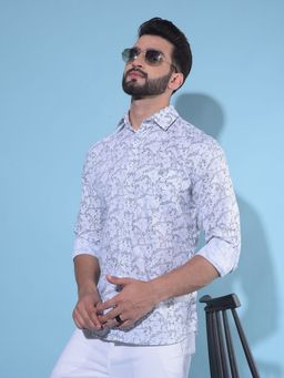 CRIMSOUNE CLUB - Men Grey Printed Cotton Shirt
