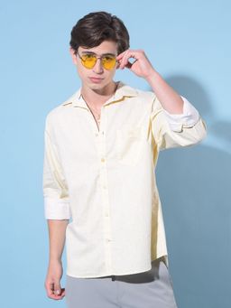 CRIMSOUNE CLUB - Men Yellow Floral Print Cotton Shirt