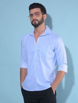 CRIMSOUNE CLUB - Men Blue Floral Print Cotton Shirt