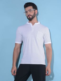 CRIMSOUNE CLUB - Men White Printed Polo T-Shirt