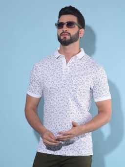 CRIMSOUNE CLUB - Men's Grey Floral Print Polo T-Shirt