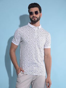 CRIMSOUNE CLUB - Men Green Floral Print Polo T-Shirt