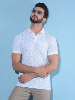 CRIMSOUNE CLUB - Men Blue Floral Print Polo T-Shirt