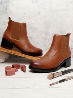 ELLE - Tan Women Slip On Chelsea Boots