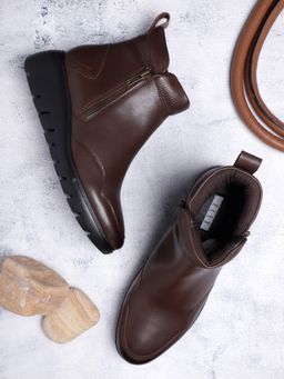 ELLE - Brown Women Zip Casual Boots