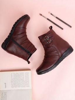 ELLE - Red Women Buckle Casual Boots
