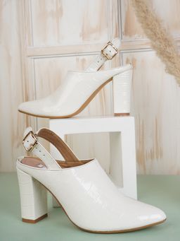 ELLE - White Women Buckle Mules
