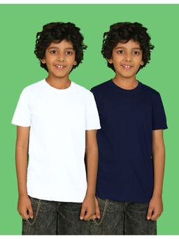 Nusyl - Boys White and Navy Blue Solid Half Sleeve T-Shirts (Pack of 2)