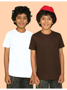 Nusyl - Boys White and Brown Solid Half Sleeve T-Shirts (Pack of 2)