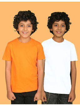 Nusyl - Boys White and Orange Solid Half Sleeve T-Shirts (Pack of 2)