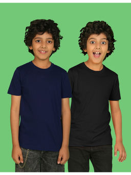 Nusyl - Boys Black and Navy Blue Solid Half Sleeve T-Shirts (Pack of 2)