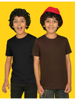 Nusyl - Boys Black and Brown Solid Half Sleeve T-Shirts (Pack of 2)