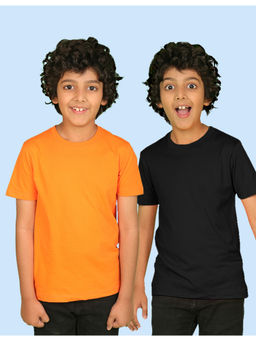 Nusyl - Boys Black and Orange Solid Half Sleeve T-Shirts (Pack of 2)