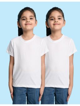 Nusyl - Girls White Solid Half Sleeve T-Shirts (Pack of 2)