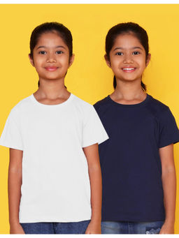Nusyl - Girls White and Navy Blue Solid Half Sleeve T-Shirts (Pack of 2)