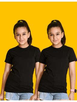 Nusyl - Girls Black Solid Half Sleeve T-Shirts (Pack of 2)