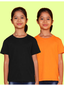 Nusyl - Girls Black and Orange Solid Half Sleeve T-Shirts (Pack of 2)